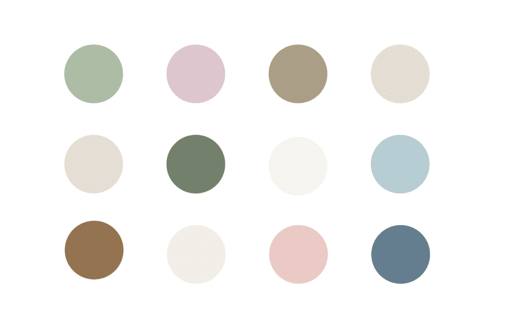 The color palette Kathryn Pittsley recommends for family portraits, showcasing soft, muted neutrals.