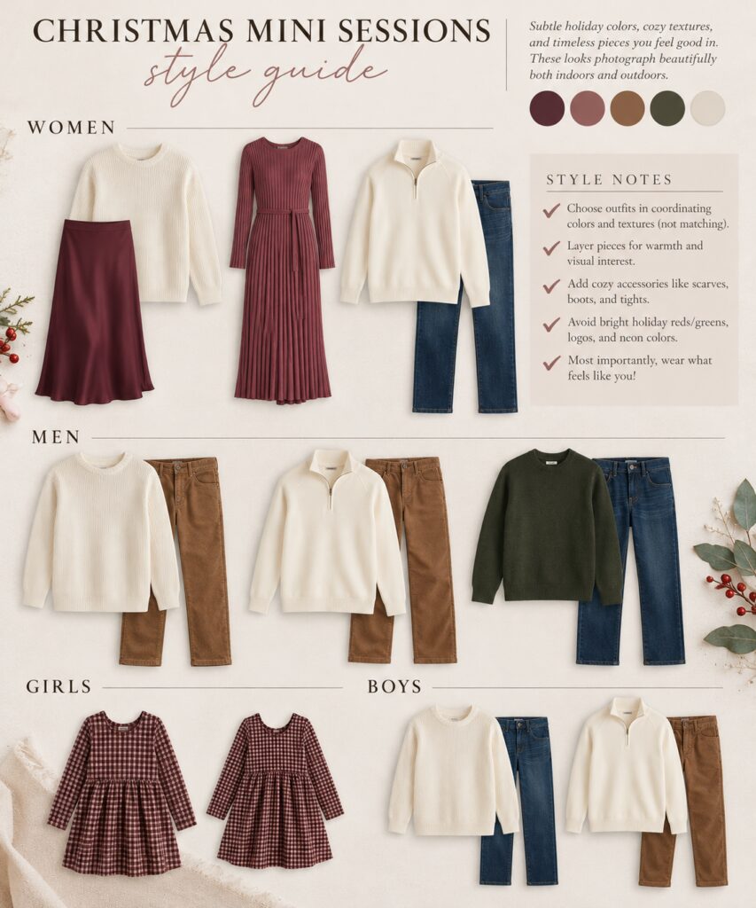 Cranberry and Soft White Christmas Family Outfits