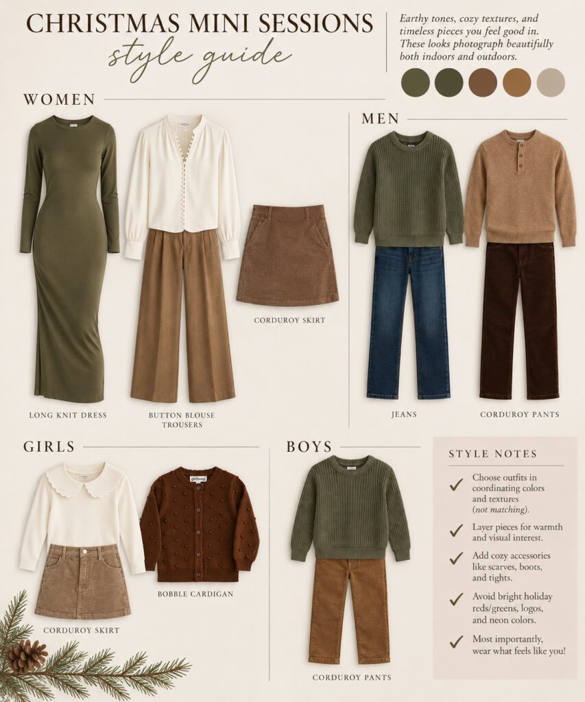 Sage Green and Cocoa outfit idea for Christmas photos